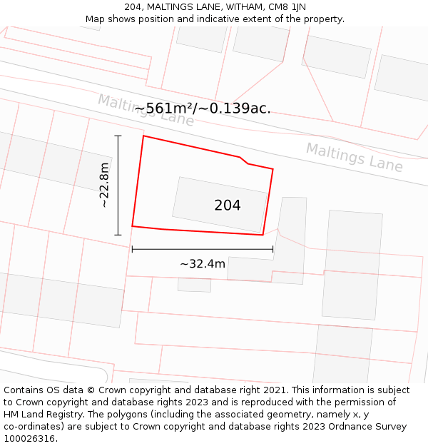 204, MALTINGS LANE, WITHAM, CM8 1JN: Plot and title map