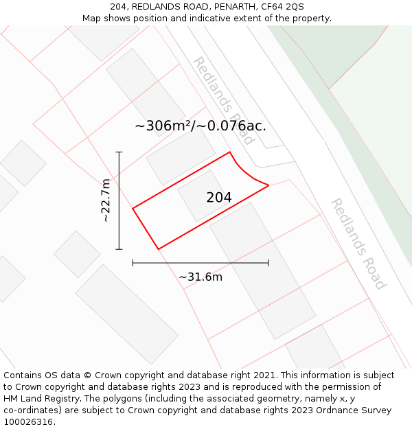 204, REDLANDS ROAD, PENARTH, CF64 2QS: Plot and title map