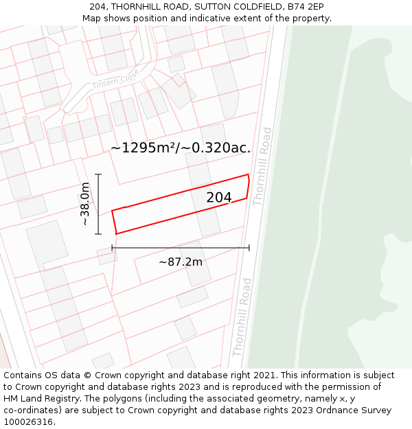 204, THORNHILL ROAD, SUTTON COLDFIELD, B74 2EP: Plot and title map