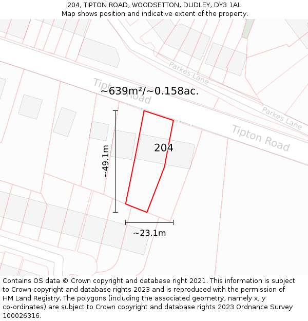 204, TIPTON ROAD, WOODSETTON, DUDLEY, DY3 1AL: Plot and title map