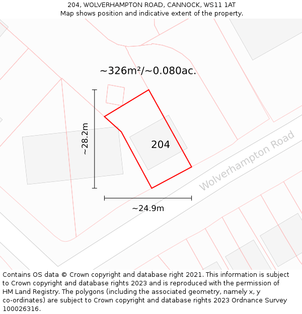 204, WOLVERHAMPTON ROAD, CANNOCK, WS11 1AT: Plot and title map