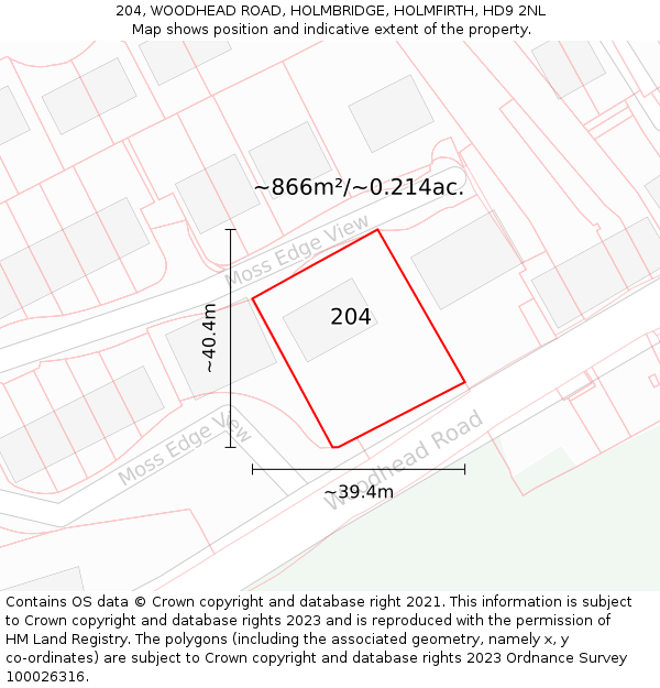 204, WOODHEAD ROAD, HOLMBRIDGE, HOLMFIRTH, HD9 2NL: Plot and title map