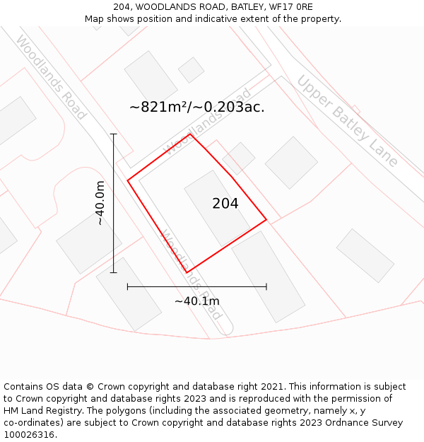 204, WOODLANDS ROAD, BATLEY, WF17 0RE: Plot and title map