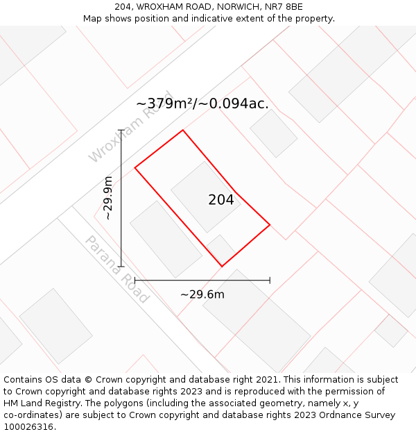 204, WROXHAM ROAD, NORWICH, NR7 8BE: Plot and title map