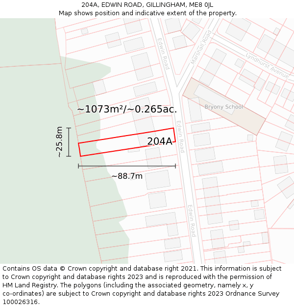 204A, EDWIN ROAD, GILLINGHAM, ME8 0JL: Plot and title map