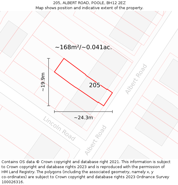 205, ALBERT ROAD, POOLE, BH12 2EZ: Plot and title map