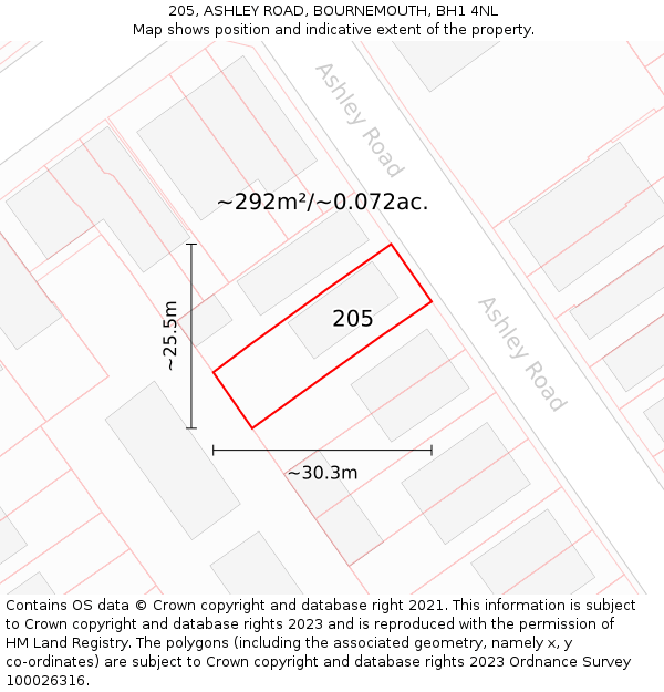 205, ASHLEY ROAD, BOURNEMOUTH, BH1 4NL: Plot and title map