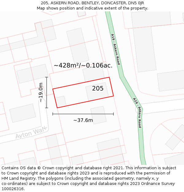 205, ASKERN ROAD, BENTLEY, DONCASTER, DN5 0JR: Plot and title map