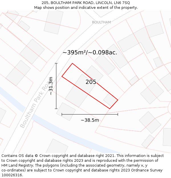 205, BOULTHAM PARK ROAD, LINCOLN, LN6 7SQ: Plot and title map