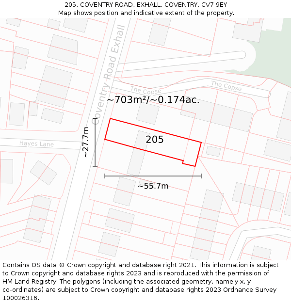 205, COVENTRY ROAD, EXHALL, COVENTRY, CV7 9EY: Plot and title map