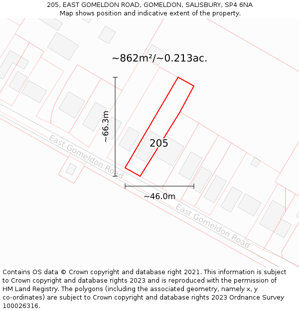 205, EAST GOMELDON ROAD, GOMELDON, SALISBURY, SP4 6NA: Plot and title map