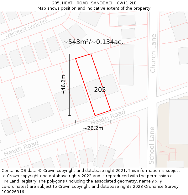205, HEATH ROAD, SANDBACH, CW11 2LE: Plot and title map