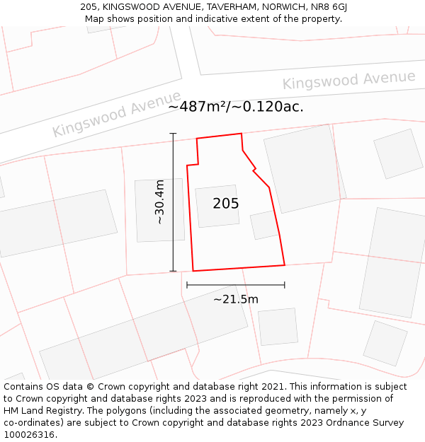 205, KINGSWOOD AVENUE, TAVERHAM, NORWICH, NR8 6GJ: Plot and title map