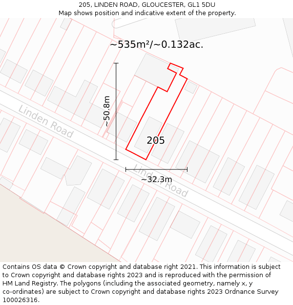 205, LINDEN ROAD, GLOUCESTER, GL1 5DU: Plot and title map