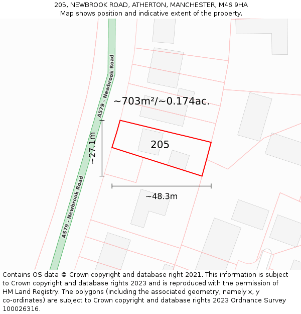 205, NEWBROOK ROAD, ATHERTON, MANCHESTER, M46 9HA: Plot and title map