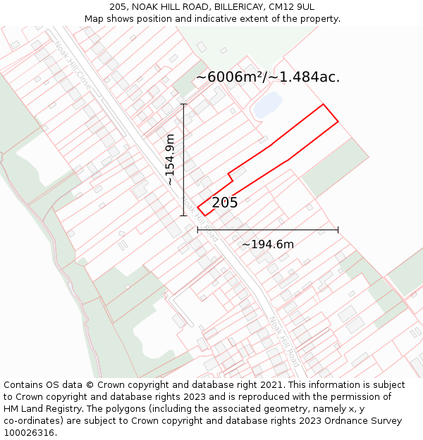 205, NOAK HILL ROAD, BILLERICAY, CM12 9UL: Plot and title map