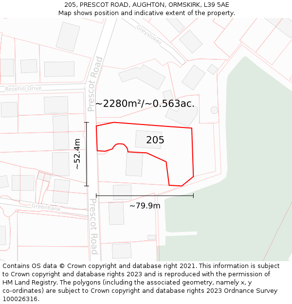205, PRESCOT ROAD, AUGHTON, ORMSKIRK, L39 5AE: Plot and title map