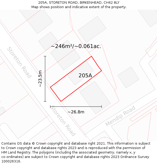 205A, STORETON ROAD, BIRKENHEAD, CH42 8LY: Plot and title map