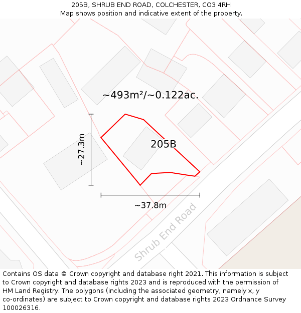 205B, SHRUB END ROAD, COLCHESTER, CO3 4RH: Plot and title map
