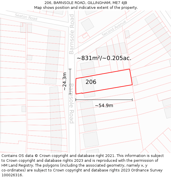 206, BARNSOLE ROAD, GILLINGHAM, ME7 4JB: Plot and title map