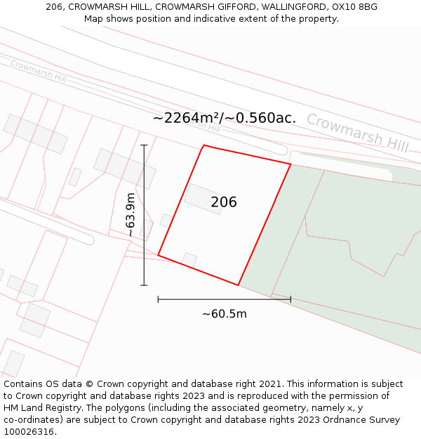 206, CROWMARSH HILL, CROWMARSH GIFFORD, WALLINGFORD, OX10 8BG: Plot and title map