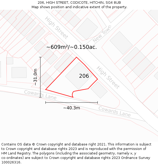 206, HIGH STREET, CODICOTE, HITCHIN, SG4 8UB: Plot and title map