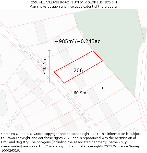 206, HILL VILLAGE ROAD, SUTTON COLDFIELD, B75 5JN: Plot and title map