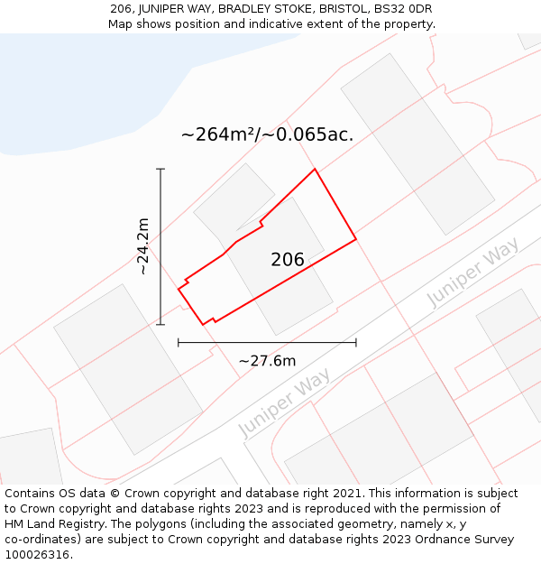206, JUNIPER WAY, BRADLEY STOKE, BRISTOL, BS32 0DR: Plot and title map