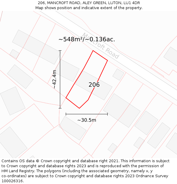 206, MANCROFT ROAD, ALEY GREEN, LUTON, LU1 4DR: Plot and title map