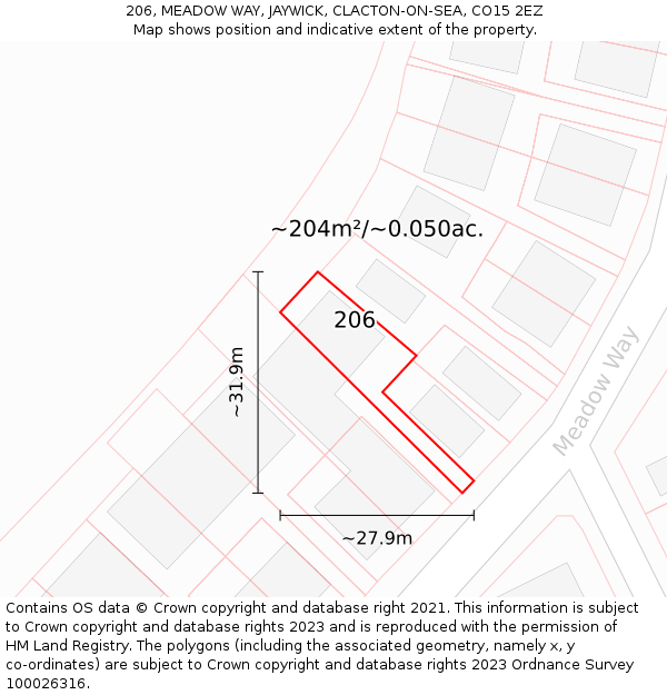 206, MEADOW WAY, JAYWICK, CLACTON-ON-SEA, CO15 2EZ: Plot and title map
