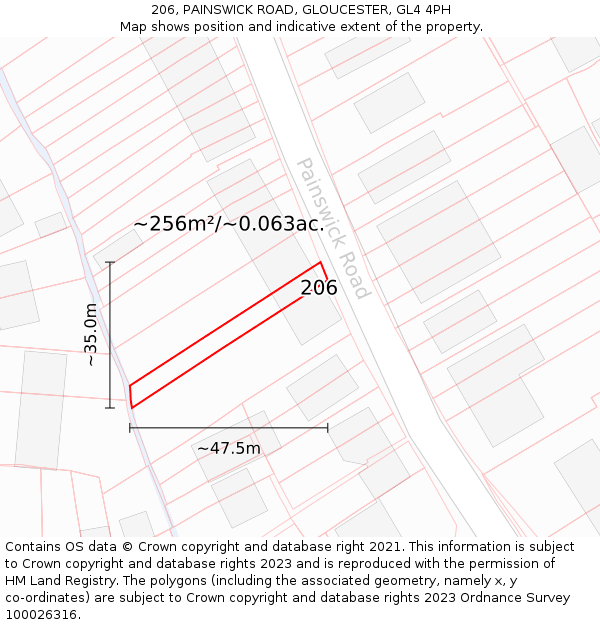 206, PAINSWICK ROAD, GLOUCESTER, GL4 4PH: Plot and title map