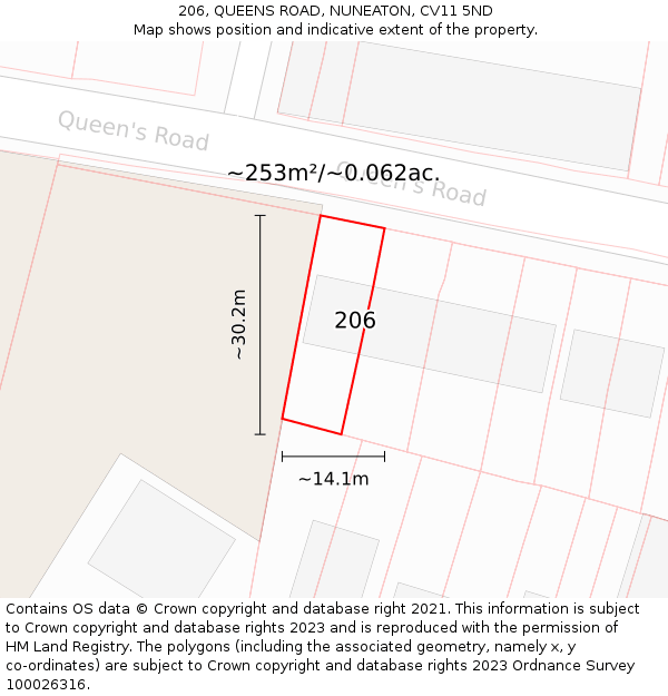 206, QUEENS ROAD, NUNEATON, CV11 5ND: Plot and title map