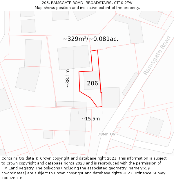 206, RAMSGATE ROAD, BROADSTAIRS, CT10 2EW: Plot and title map