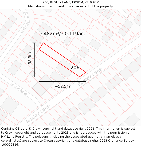 206, RUXLEY LANE, EPSOM, KT19 9EZ: Plot and title map