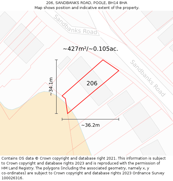 206, SANDBANKS ROAD, POOLE, BH14 8HA: Plot and title map