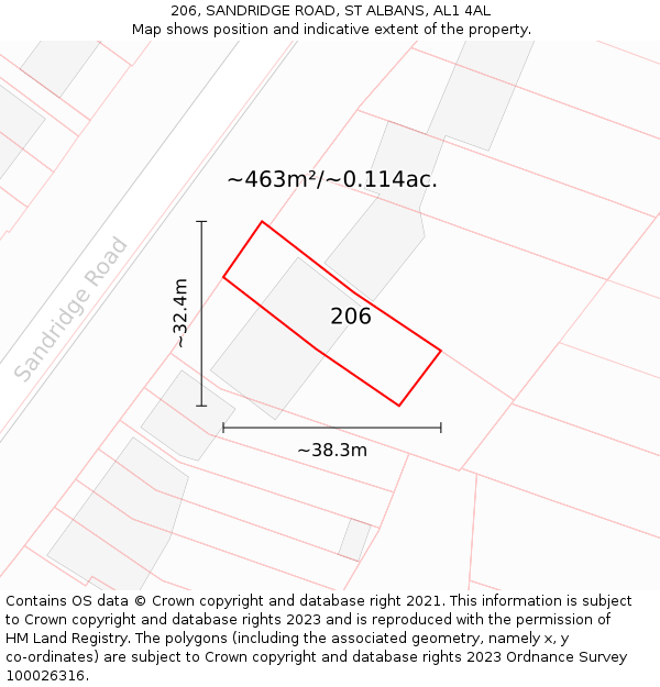 206, SANDRIDGE ROAD, ST ALBANS, AL1 4AL: Plot and title map