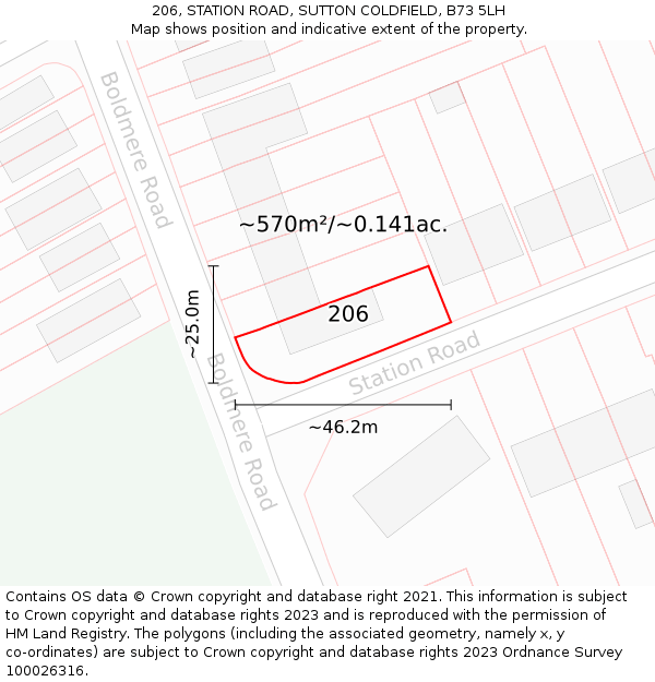 206, STATION ROAD, SUTTON COLDFIELD, B73 5LH: Plot and title map