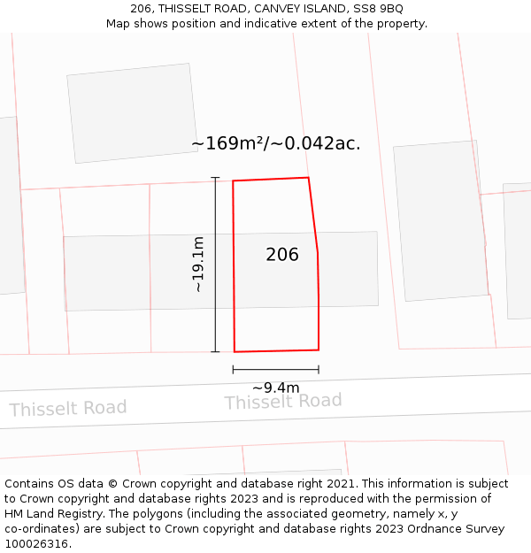 206, THISSELT ROAD, CANVEY ISLAND, SS8 9BQ: Plot and title map