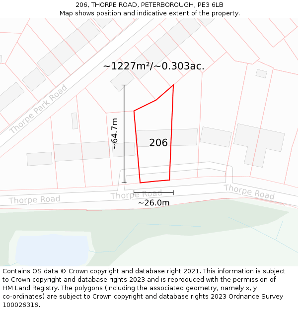 206, THORPE ROAD, PETERBOROUGH, PE3 6LB: Plot and title map