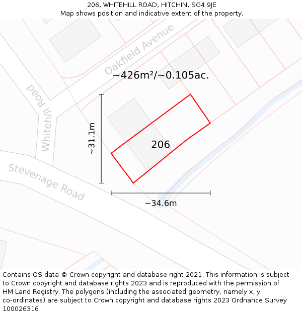 206, WHITEHILL ROAD, HITCHIN, SG4 9JE: Plot and title map
