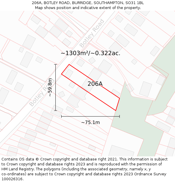 206A, BOTLEY ROAD, BURRIDGE, SOUTHAMPTON, SO31 1BL: Plot and title map