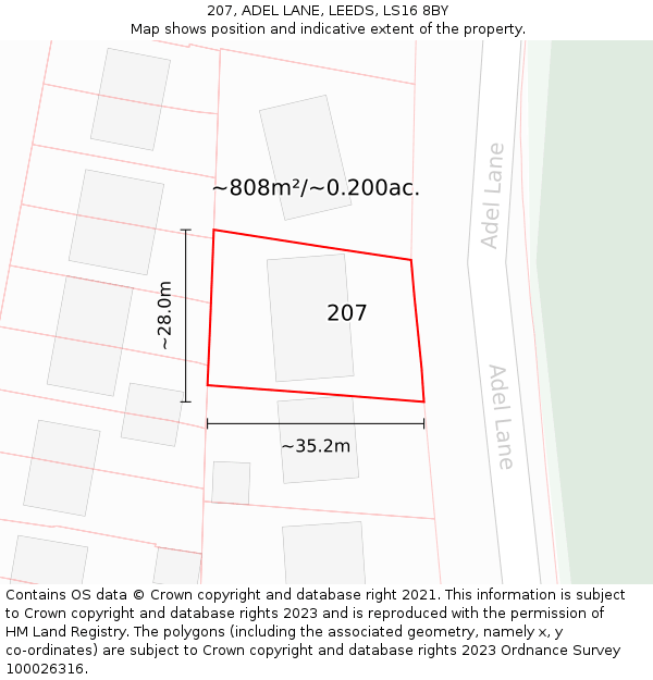 207, ADEL LANE, LEEDS, LS16 8BY: Plot and title map