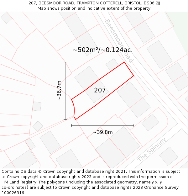 207, BEESMOOR ROAD, FRAMPTON COTTERELL, BRISTOL, BS36 2JJ: Plot and title map