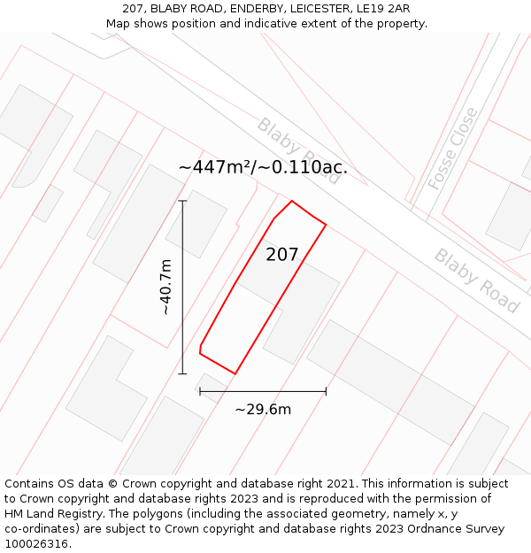 207, BLABY ROAD, ENDERBY, LEICESTER, LE19 2AR: Plot and title map