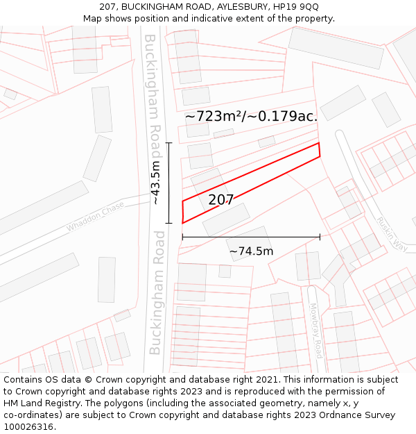 207, BUCKINGHAM ROAD, AYLESBURY, HP19 9QQ: Plot and title map