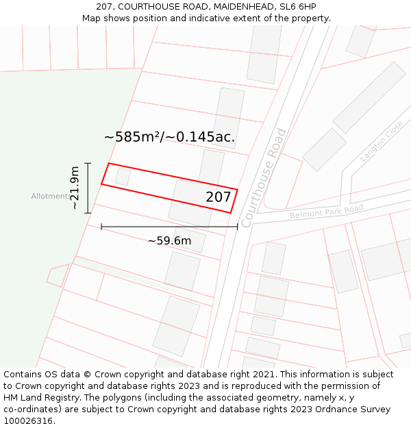 207, COURTHOUSE ROAD, MAIDENHEAD, SL6 6HP: Plot and title map