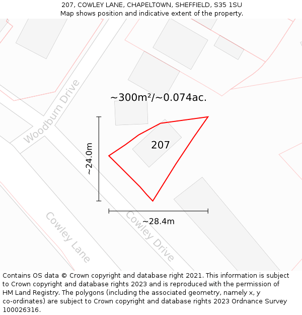 207, COWLEY LANE, CHAPELTOWN, SHEFFIELD, S35 1SU: Plot and title map