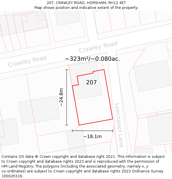 207, CRAWLEY ROAD, HORSHAM, RH12 4ET: Plot and title map