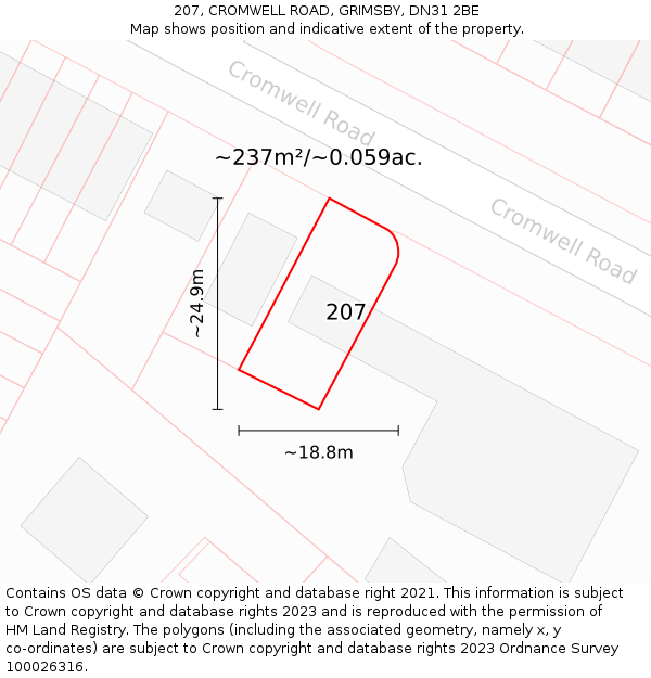 207, CROMWELL ROAD, GRIMSBY, DN31 2BE: Plot and title map