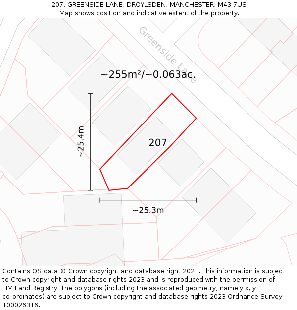 207, GREENSIDE LANE, DROYLSDEN, MANCHESTER, M43 7US: Plot and title map